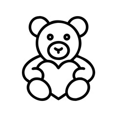 teddy bear with heart Outline Icon, valentine icon - Black outline icon of teddy bear with heart symbolizing valentines day, holidays, and festive in simple design 