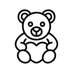 teddy bear with heart Outline Icon, valentine icon - Black outline icon of teddy bear with heart symbolizing valentines day, holidays, and festive in simple design 