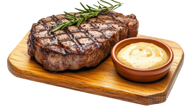 Grilled tenderloin steak with fresh rosemary juicy beef fillet lunch close-up