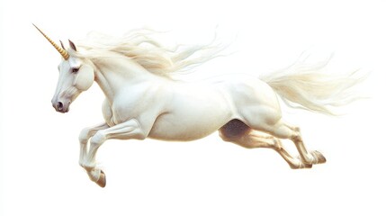Majestic White Unicorn Leaps Gracefully Through Air
