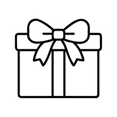 box tied with bow Outline Icon, valentine icon - Black outline icon of box tied with bow symbolizing valentines day, holidays, and festive in simple design 