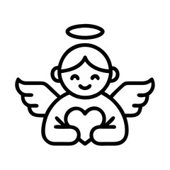 cherub Outline Icon, valentine icon - Black outline icon of cherub symbolizing valentines day, holidays, and festive in simple design 
