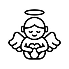 cherub Outline Icon, valentine icon - Black outline icon of cherub symbolizing valentines day, holidays, and festive in simple design 