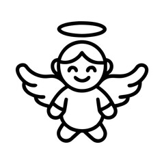 cherub Outline Icon, valentine icon - Black outline icon of cherub symbolizing valentines day, holidays, and festive in simple design 