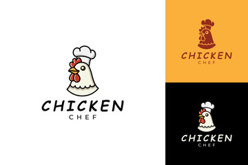 Chicken chef logo design template, chicken and hat chef concept