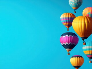 Fototapeta premium Colorful hot air balloons soaring in a clear blue sky, offering a sense of adventure and freedom in the great outdoors.