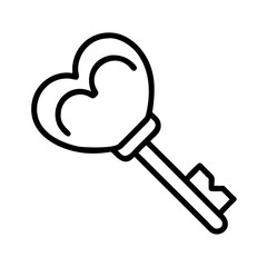 key to heart Outline Icon, valentine icon - Black outline icon of key to heart symbolizing valentines day, holidays, and festive in simple design 