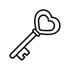 key to heart Outline Icon, valentine icon - Black outline icon of key to heart symbolizing valentines day, holidays, and festive in simple design 