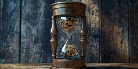 Antique Hourglass with Intricate Gears: A Timeless Symbol of the Passage of Time