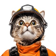 Adventurous cat in rescue gear playful environment fun concept