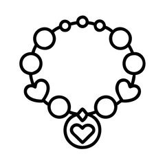 love charm bracelet Outline Icon, valentine icon - Black outline icon of love charm bracelet symbolizing valentines day, holidays, and festive in simple design 