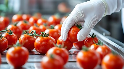 Fresh tomatoes handpicked in a processing facility showcasing quality and care
