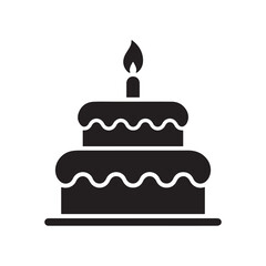Minimalist Two-Tier Birthday Cake Silhouette Icon with Candle
