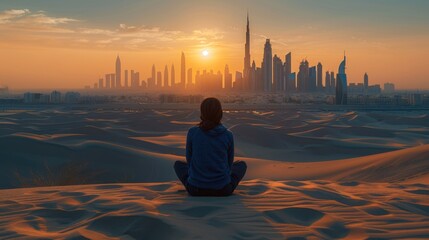 Awe of the Dubai Skyline at Sunset from the Desert