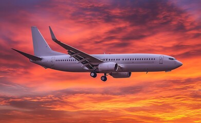 Fototapeta premium airplane flying against the background of a sunset sky