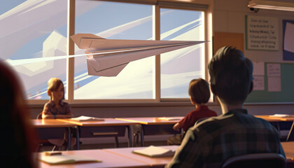 The paper airplane soared through the classroom, delivering notes of encouragement to students