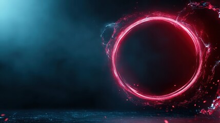 This image features a striking, illuminated red circle framed by darkness, exuding a sense of mystery and infinite possibilities in a futuristic, digital setting.