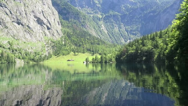 Lake Obersee, Berchtesgaden, Bavaria, germany. Nature landscape, reserve national park. Spectacular view Alps mountain and Lake Obersee. Konigsee panorama