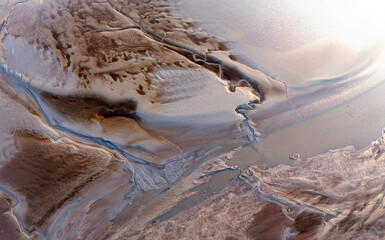 Aerial view of the tidal mudflats in the Eemsdelta, Holland