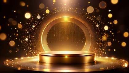 stunning gold podium with a background of glowing dots arranged in a circle emphasizing elegance and sophistication