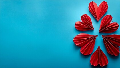 red paper hearts on a blue background