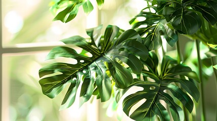 Obraz premium Modern interior decor highlighted by Monstera delightful decor, blending natural foliage with contemporary aesthetics for a chic look