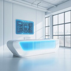 Futuristic Workspace with Cutting-Edge Digital Interface and Smart Control Panel