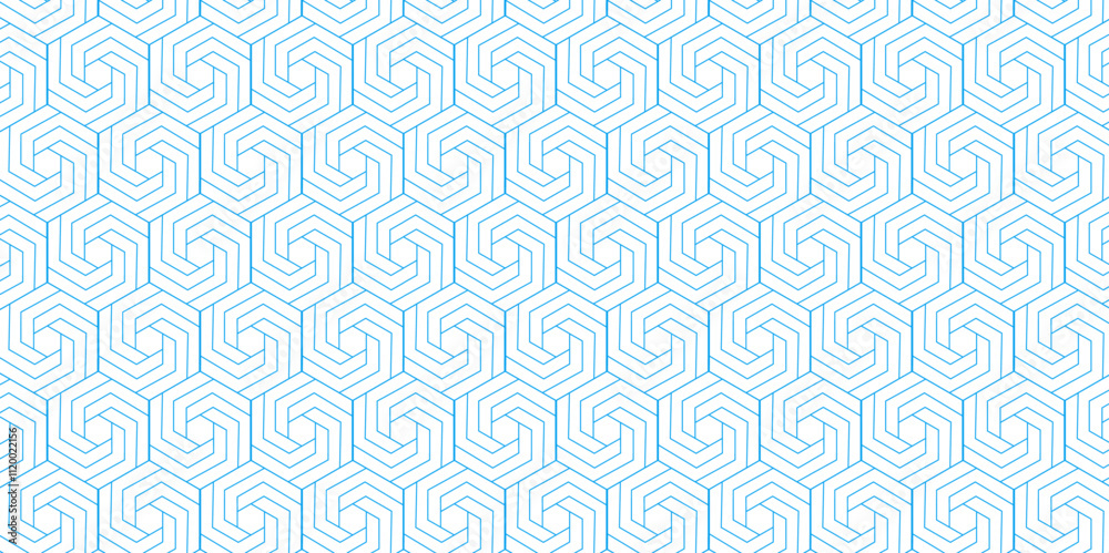 Aufkleber Abstract Hexagon Net Vector Seamless Pattern. Geometric blue background. Abstract seamless wallpaper. Modern stylish abstract texture. Repeating striped line elements wallpaper, backdrop Vector.