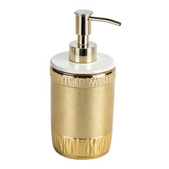 Obraz premium A sleek gold porcelain soap dispenser with a silver pump, isolated on a transparent background