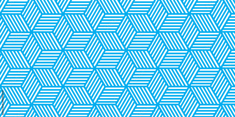 Poster Abstract geometric pattern with stripes, lines. Seamless vector background. Simple lattice graphic design. Blue maze hexagon pattern on white background. luxury pattern, stylish vector texture design.