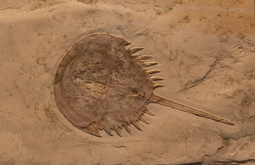 fossil of Horseshoe crab on white, isolated.