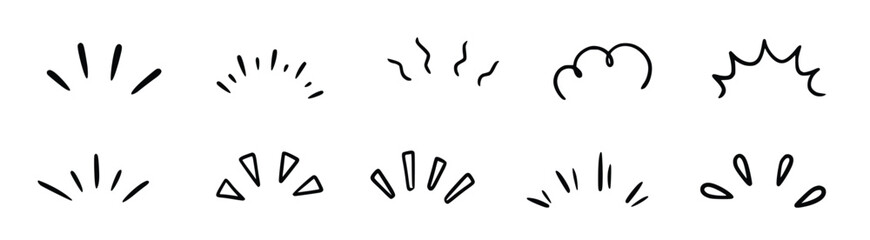 Doodle shine sunburst sparkle ray elements Hand drawn pop surprise line frame for title headline.