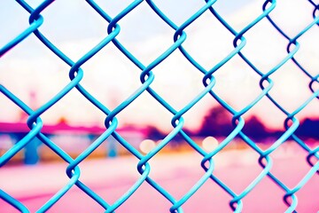 Fototapeta premium Vibrant Blue Chain Link Fence Abstract Background Outdoor Scene