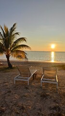 A beach restaurant with champagne during the sunset golden hour