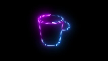 A neon tea cup icon features a glowing, stylized teacup with steam rising, symbolizing warmth, relaxation, and comfort. The vibrant neon glow adds a modern, inviting, and playful touch to the design. - Powered by Adobe