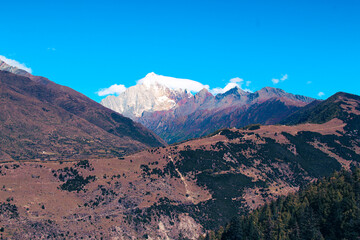 Drone aerial photography flying Landscape of Changping Valley, Siguniang National Park in western Sichuan of China.