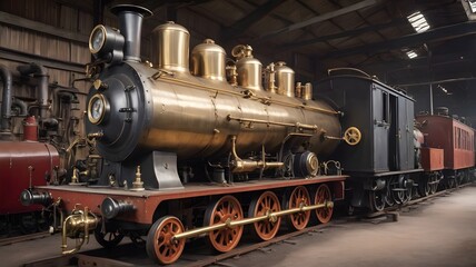 Fototapeta premium Historical Steam Train Displayed in a Railway Museum