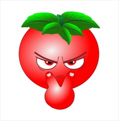 emoji  vermelho com folhas verdes tomate desconfiado com  gesto de to de olho em vc