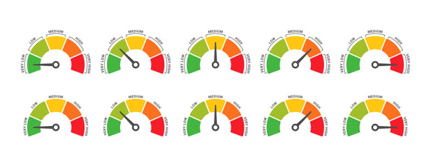 Diagram Scale Meter or Rating Meter with 5 Options and Editable Text for Business Presentation, Poster, Banner and Booklet.