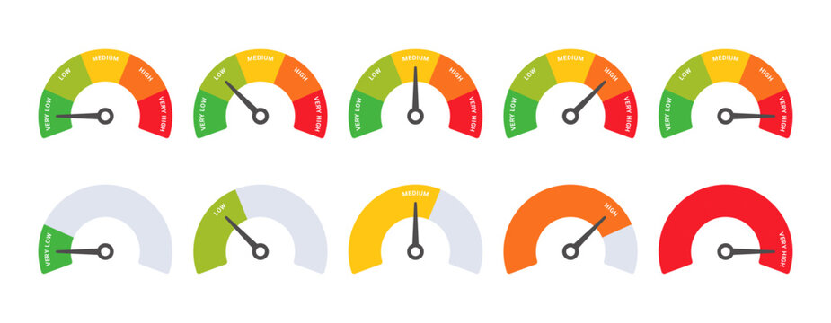 Diagram Scale Meter or Rating Meter with 5 Options and Editable Text for Business Presentation, Poster, Banner and Booklet.