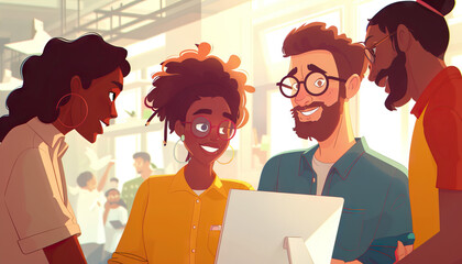 Global Innovation Hub: A diverse team of tech experts collaborating on groundbreaking inventions that shape the future