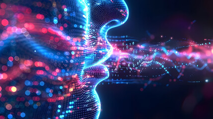 Abstract digital face emitting data streams.