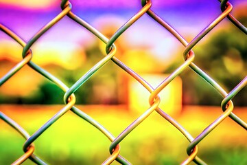 Fototapeta premium Colorful Wire Fence Abstract Background Nature Blur Art