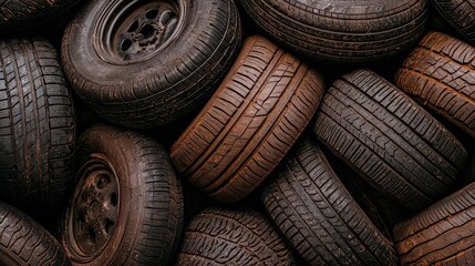 Obraz premium Rubber tire processing event industrial facility informative image urban environment close-up view recycling concept