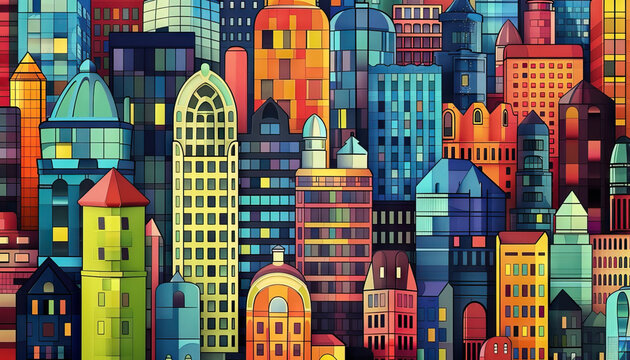 Urban Mosaic: A vibrant cityscape showcasing the diverse architecture and cultures that coexist in a modern metropolis