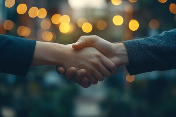 Business Handshake Agreement Teamwork Evening Closeup