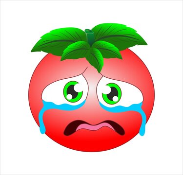 emoji  vermelho  com  folhas verdes tomate chorando
