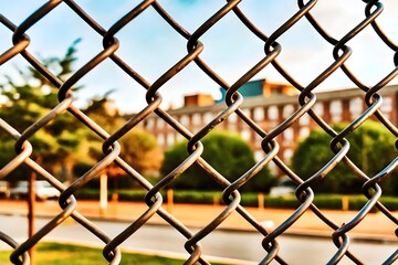 Fototapeta premium Chainlink Fence Urban Landscape Viewed Background Nature
