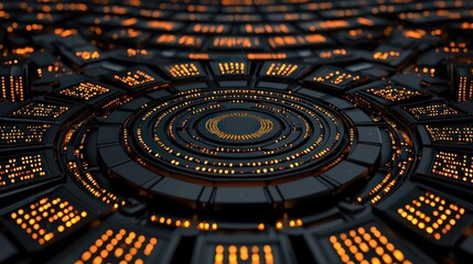 Fototapeta premium Glowing binary code stream futuristic digital landscape abstract art dark environment close-up viewpoint technology concept