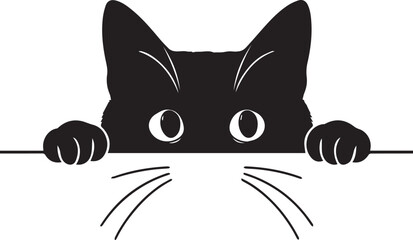 Cat peeking over a minimalist line vector black silhouette